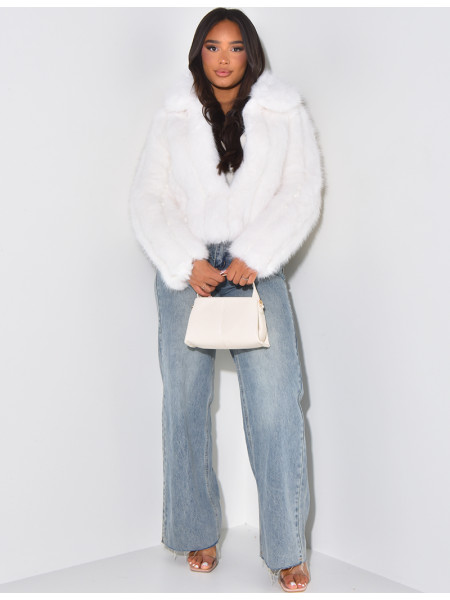 Manteau bi matière fourrure et similicuir