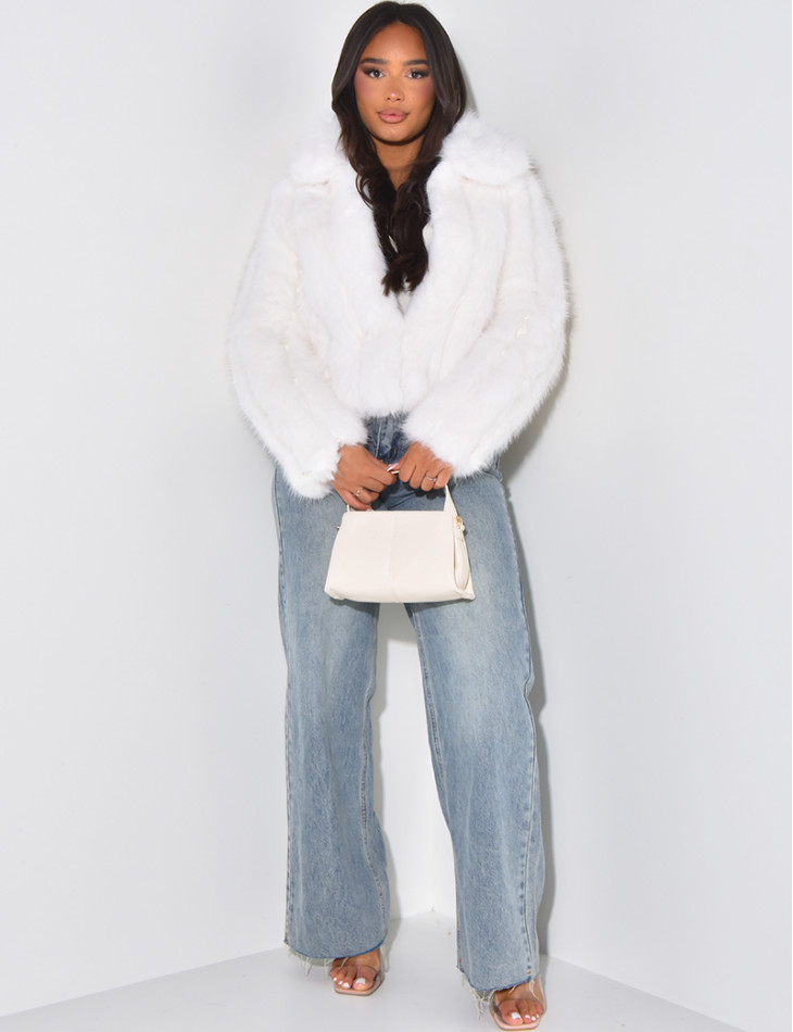 Manteau bi matière fourrure et similicuir