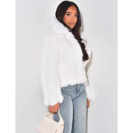 Manteau bi matière fourrure et similicuir