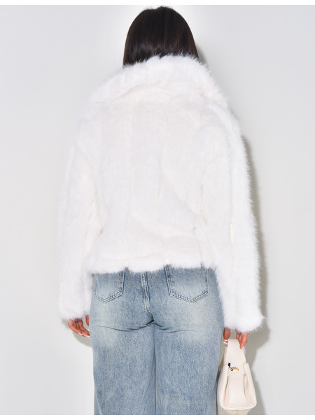 Manteau bi matière fourrure et similicuir