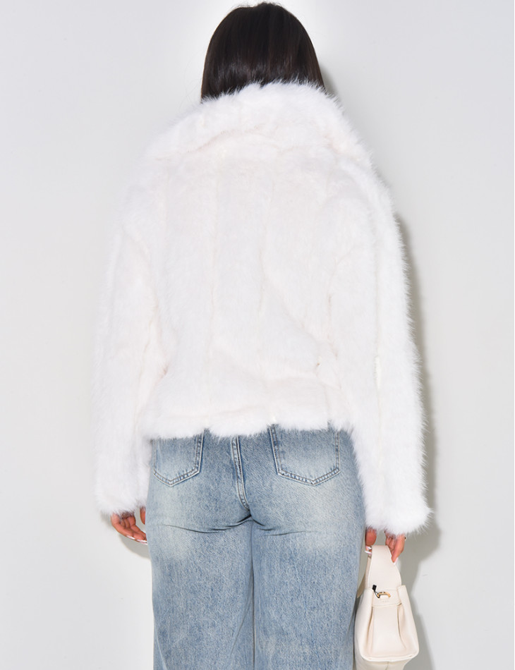 Manteau bi matière fourrure et similicuir