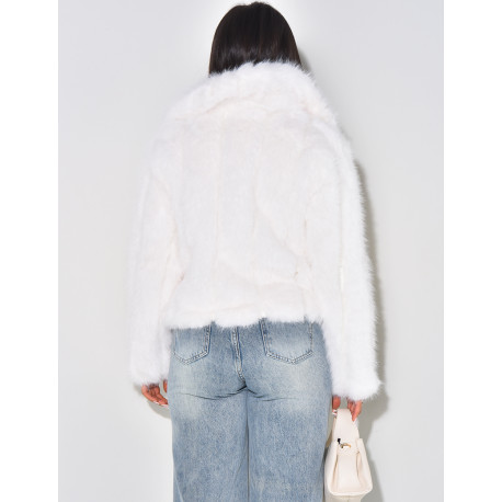 Manteau bi matière fourrure et similicuir