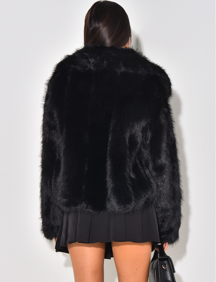 Manteau bi matière fourrure et similicuir