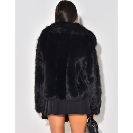 Manteau bi matière fourrure et similicuir