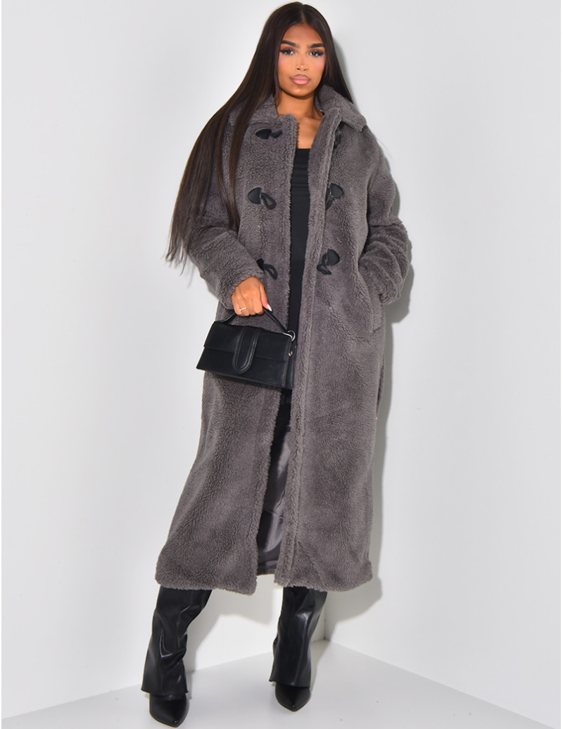 Manteau long effet peau de...