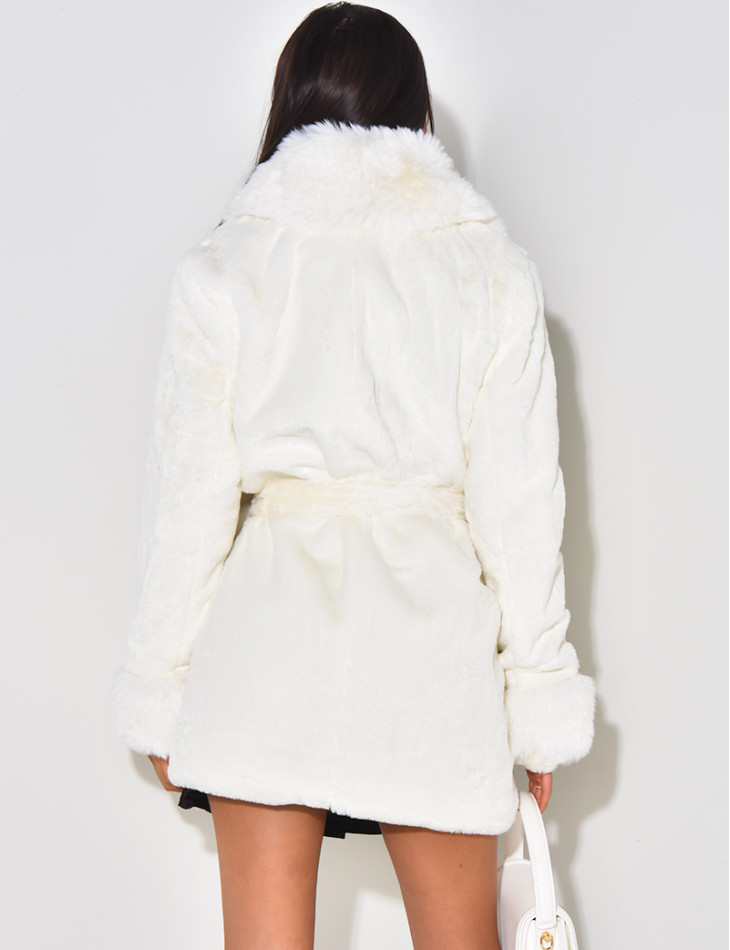 Faux fur jacket with collar and belt