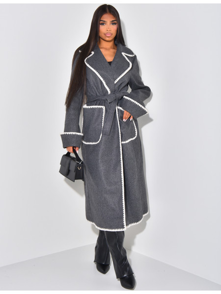 Long coat with embroidered trim