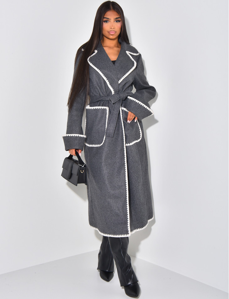 Long coat with embroidered trim