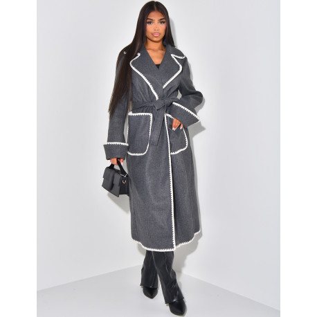 Long coat with embroidered trim