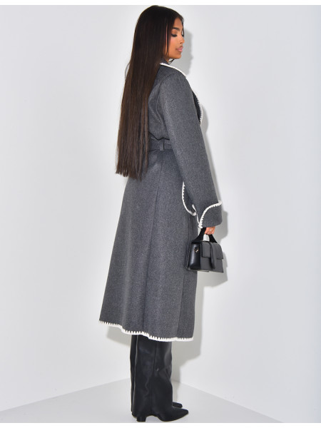 Long coat with embroidered trim