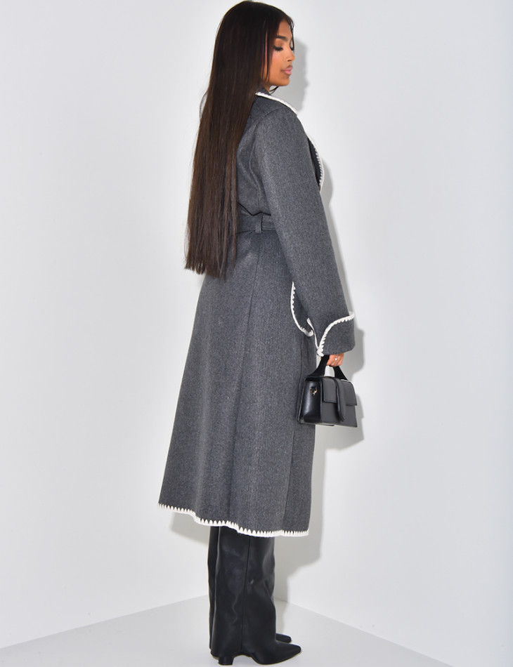 Long coat with embroidered trim