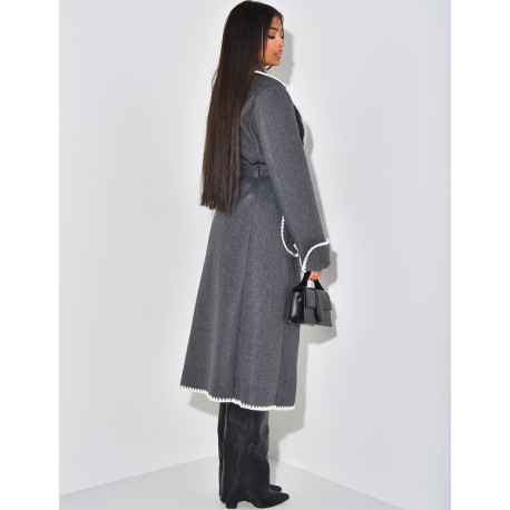 Long coat with embroidered trim