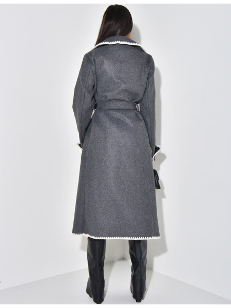 Long coat with embroidered trim