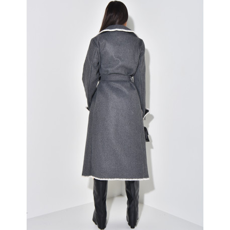 Long coat with embroidered trim