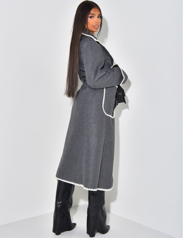 Long coat with embroidered trim