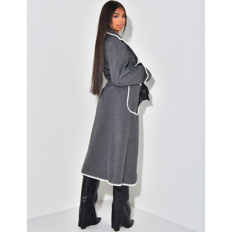Long coat with embroidered trim