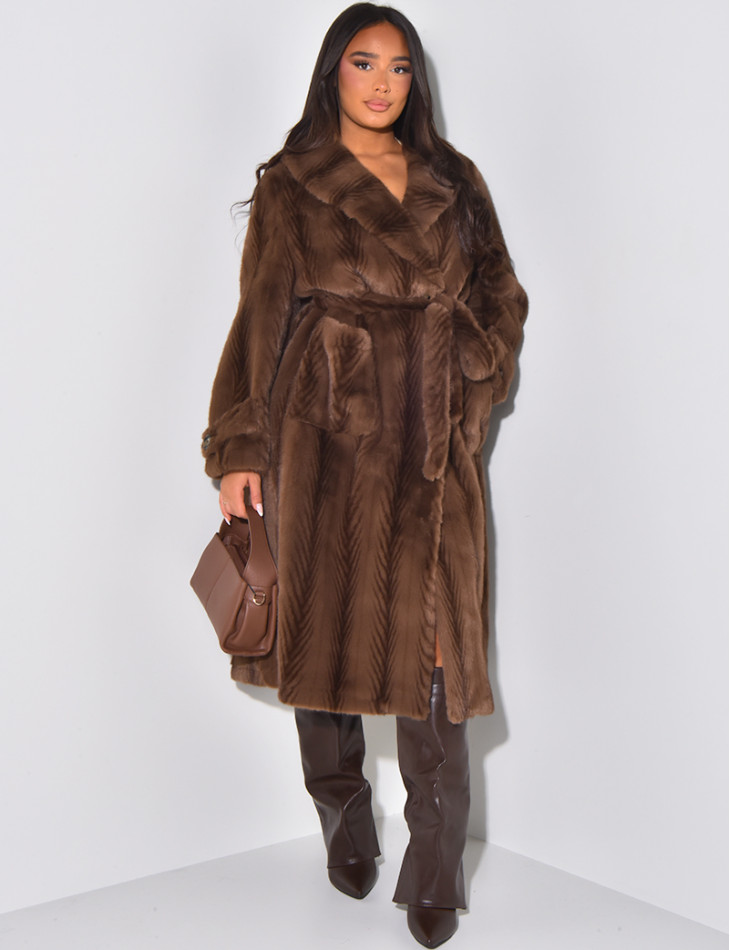 Long coat in premium faux fur