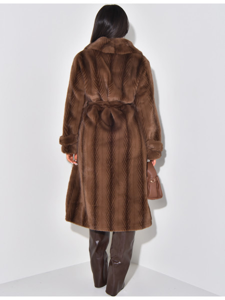 Long coat in premium faux fur