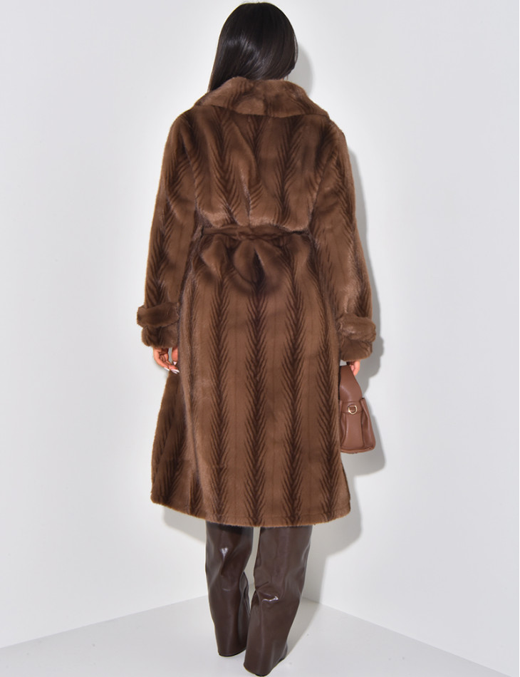 Long coat in premium faux fur