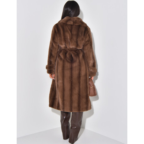 Long coat in premium faux fur