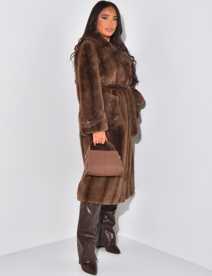 Long coat in premium faux fur