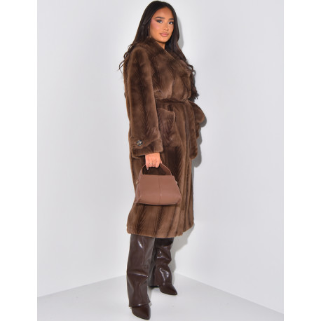 Long coat in premium faux fur