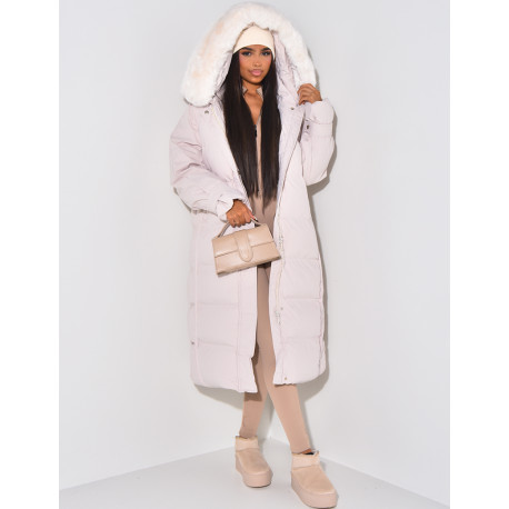 Long Puffer Jacket with Faux Fur-lined hood