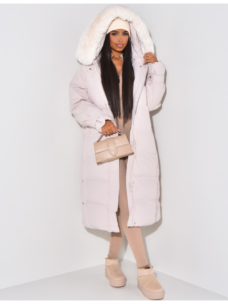 Long Puffer Jacket with Faux Fur-lined hood