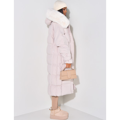Long Puffer Jacket with Faux Fur-lined hood