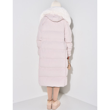 Long Puffer Jacket with Faux Fur-lined hood