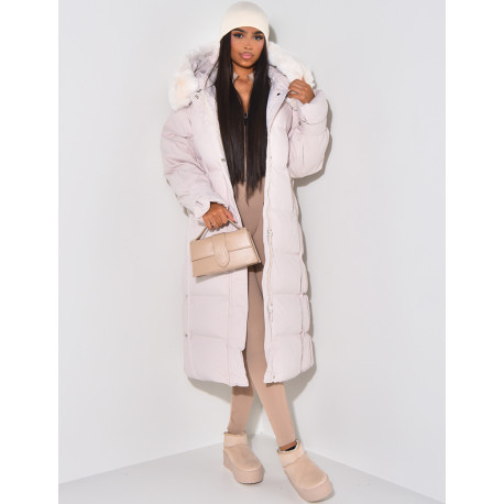 Long Puffer Jacket with Faux Fur-lined hood