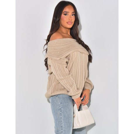Boat neck mohair wool sweater