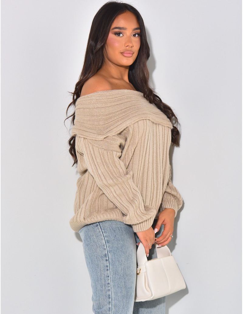 Boat neck mohair wool sweater