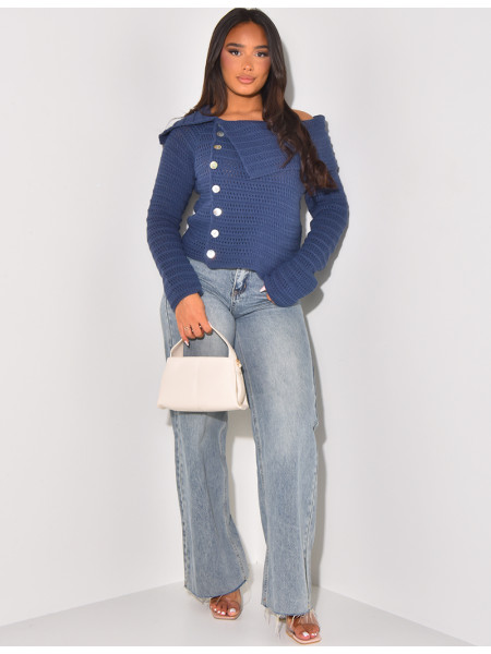 Asymmetrischer Wollpullover mit U-Boot-Ausschnitt