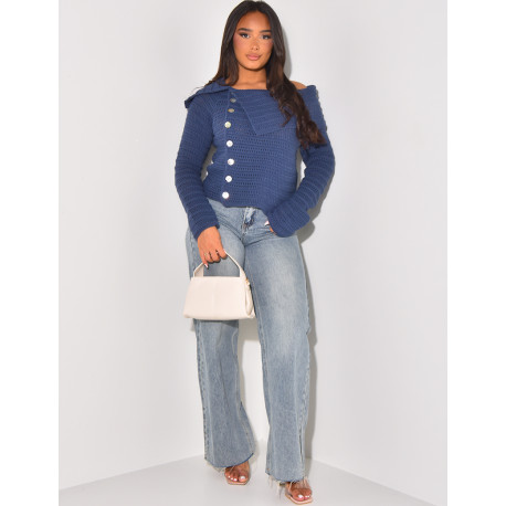 Asymmetrischer Wollpullover mit U-Boot-Ausschnitt