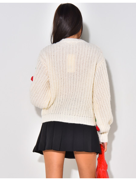 Lockerer Pullover mit Kirschen in Reliefoptik