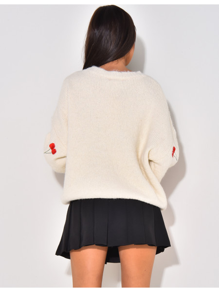 Loose-fitting wool jumper with cherry design