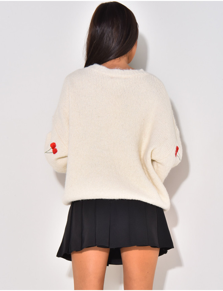 Loose-fitting wool jumper with cherry design