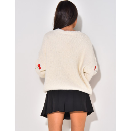 Loose-fitting wool jumper with cherry design