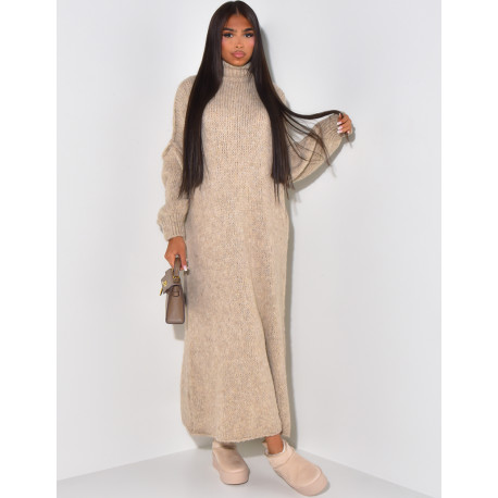 Oversize-Pulloverkleid mit Stehkragen aus Wolle