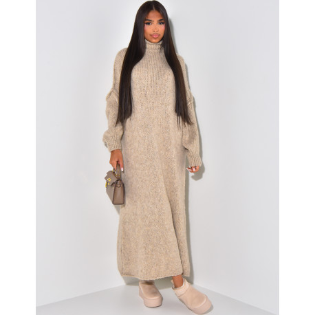 Oversize-Pulloverkleid mit Stehkragen aus Wolle