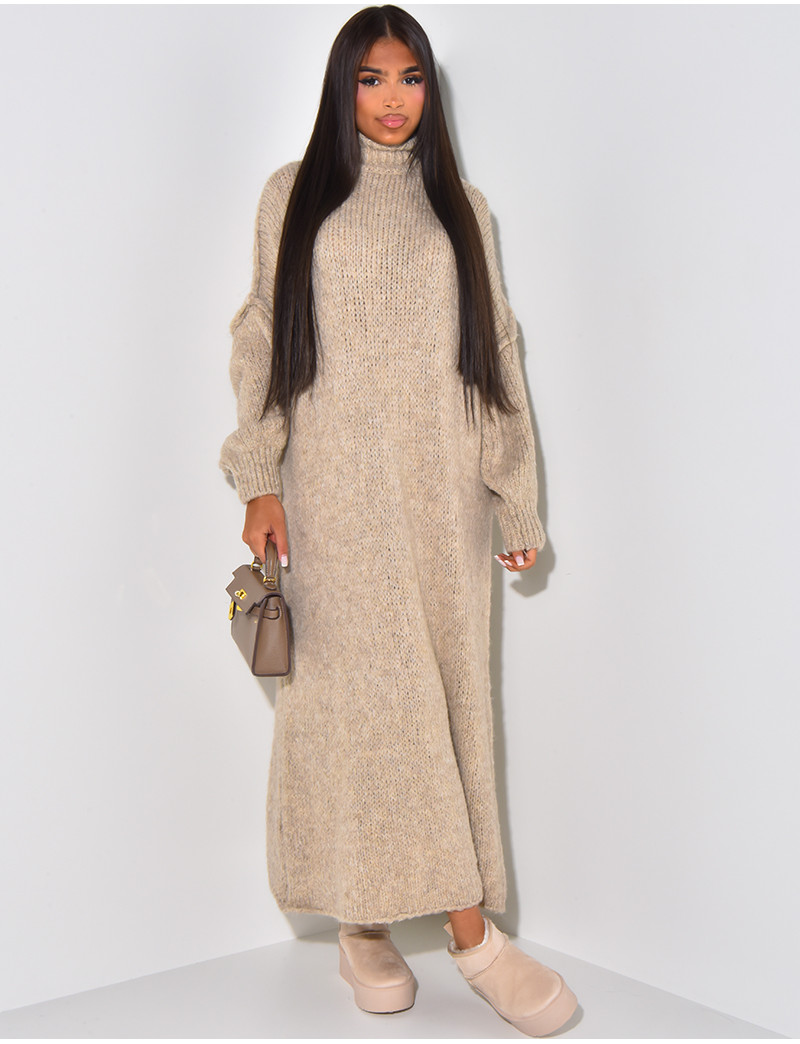 Robe pull col montant oversize en laine