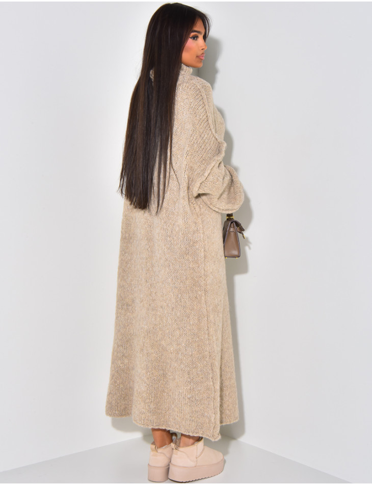 Oversize-Pulloverkleid mit Stehkragen aus Wolle