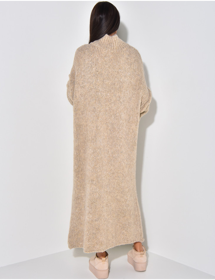 Oversize-Pulloverkleid mit Stehkragen aus Wolle