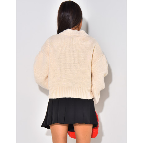 Wool cardigan with embossed hearts