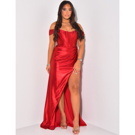 Premium corset dress in slit satin