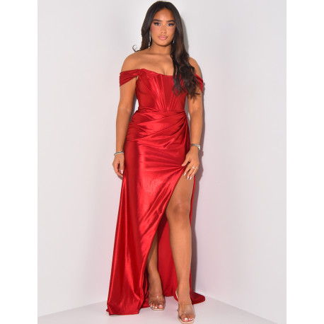 Premium corset dress in slit satin