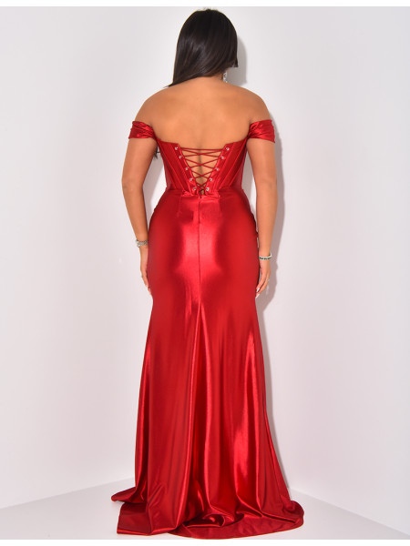 Premium corset dress in slit satin