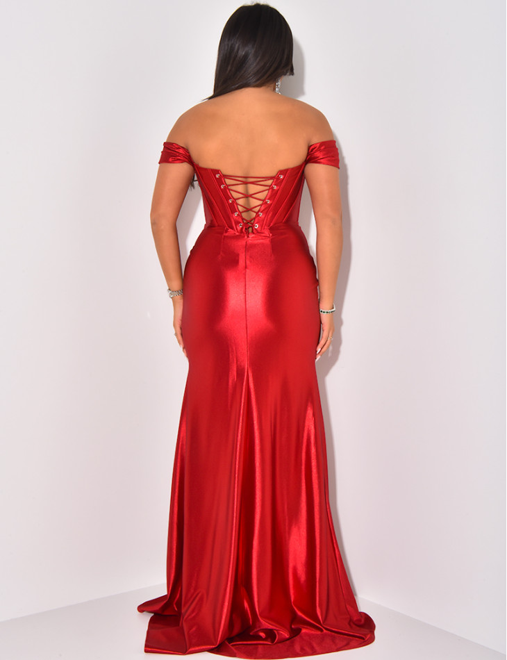 Premium corset dress in slit satin