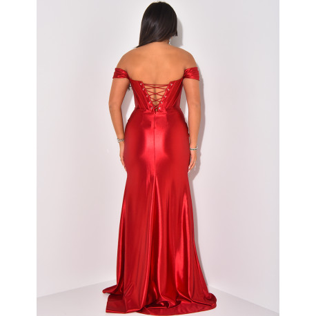 Premium corset dress in slit satin